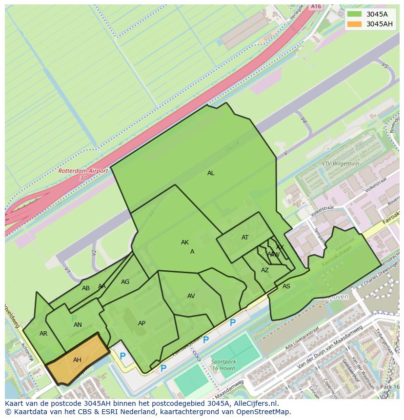 Afbeelding van het postcodegebied 3045 AH op de kaart.