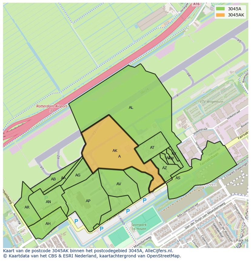 Afbeelding van het postcodegebied 3045 AK op de kaart.