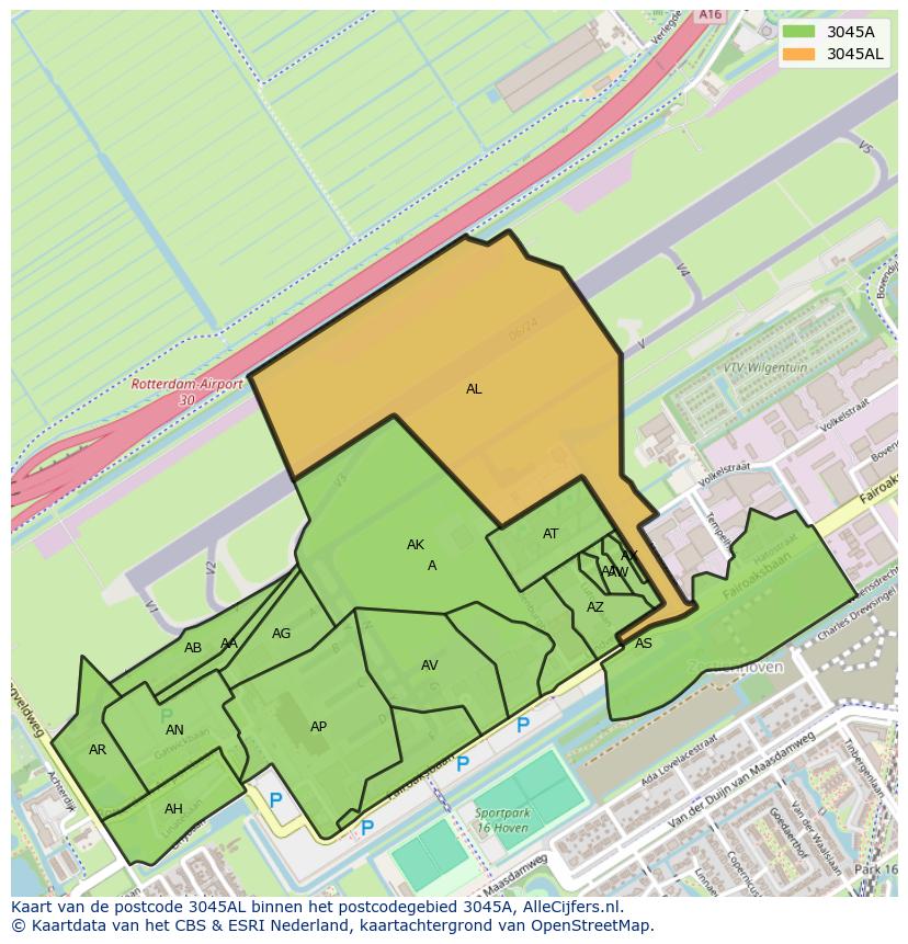 Afbeelding van het postcodegebied 3045 AL op de kaart.