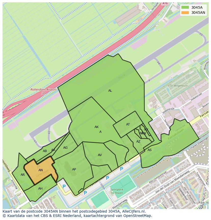 Afbeelding van het postcodegebied 3045 AN op de kaart.
