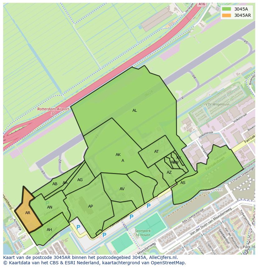 Afbeelding van het postcodegebied 3045 AR op de kaart.