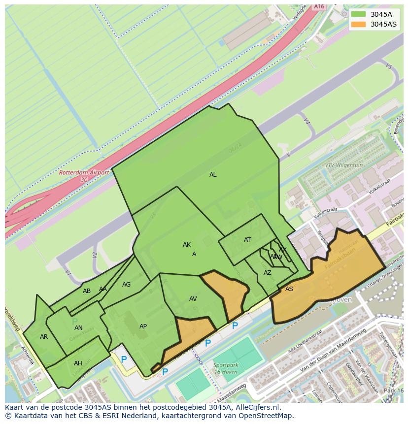 Afbeelding van het postcodegebied 3045 AS op de kaart.