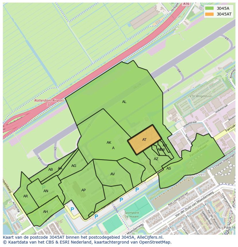 Afbeelding van het postcodegebied 3045 AT op de kaart.