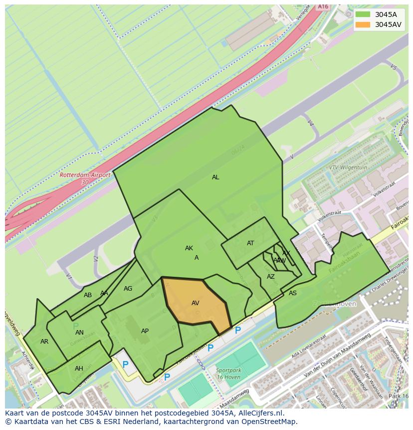 Afbeelding van het postcodegebied 3045 AV op de kaart.