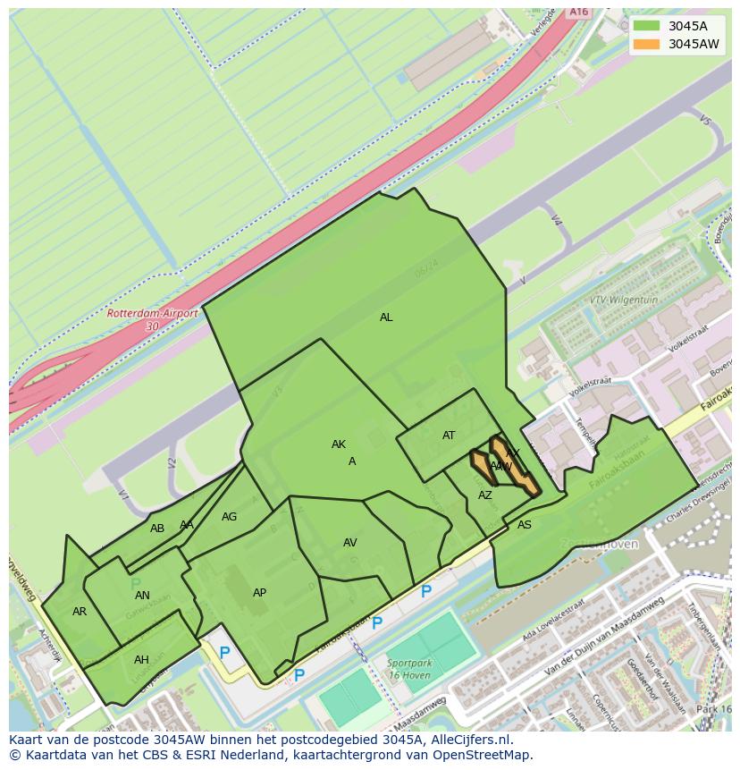 Afbeelding van het postcodegebied 3045 AW op de kaart.