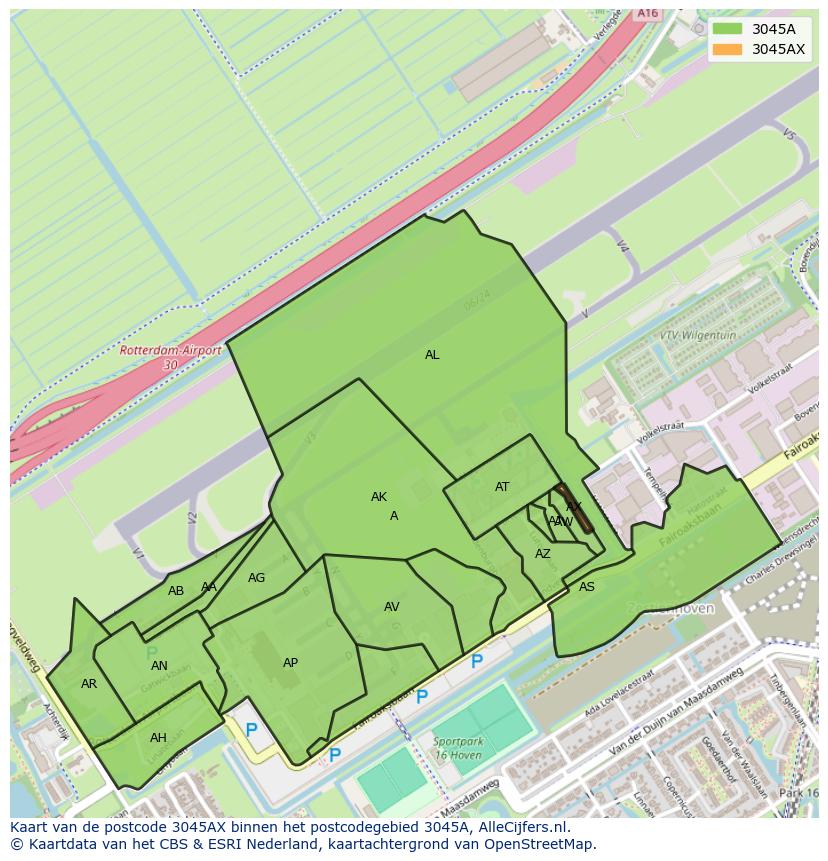 Afbeelding van het postcodegebied 3045 AX op de kaart.