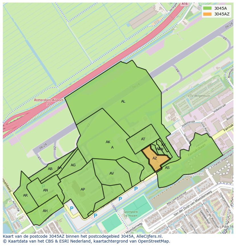 Afbeelding van het postcodegebied 3045 AZ op de kaart.