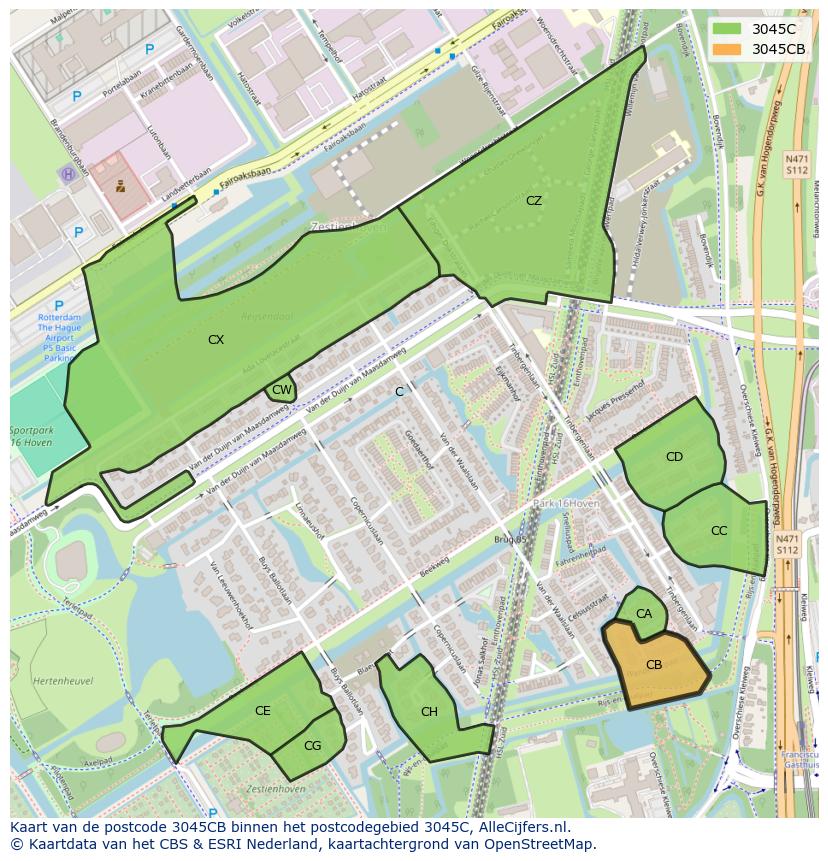 Afbeelding van het postcodegebied 3045 CB op de kaart.