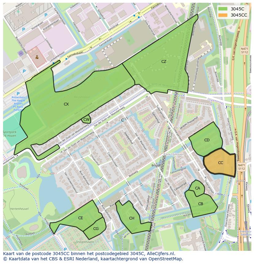 Afbeelding van het postcodegebied 3045 CC op de kaart.