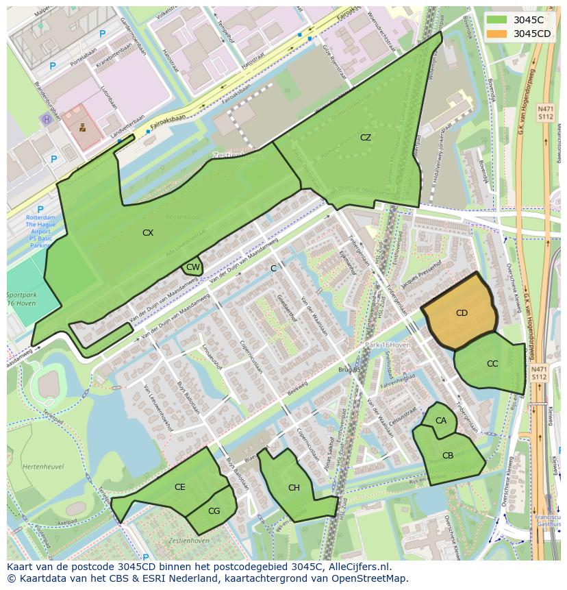 Afbeelding van het postcodegebied 3045 CD op de kaart.