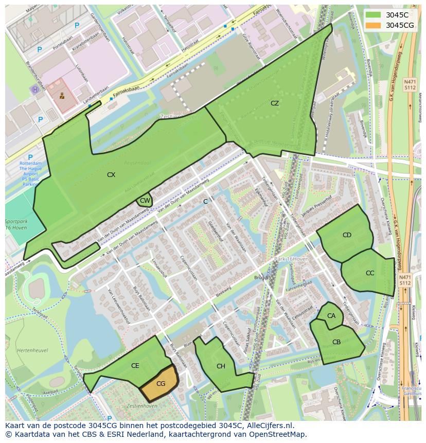 Afbeelding van het postcodegebied 3045 CG op de kaart.
