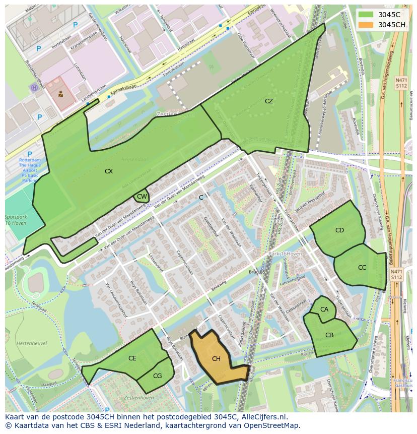Afbeelding van het postcodegebied 3045 CH op de kaart.