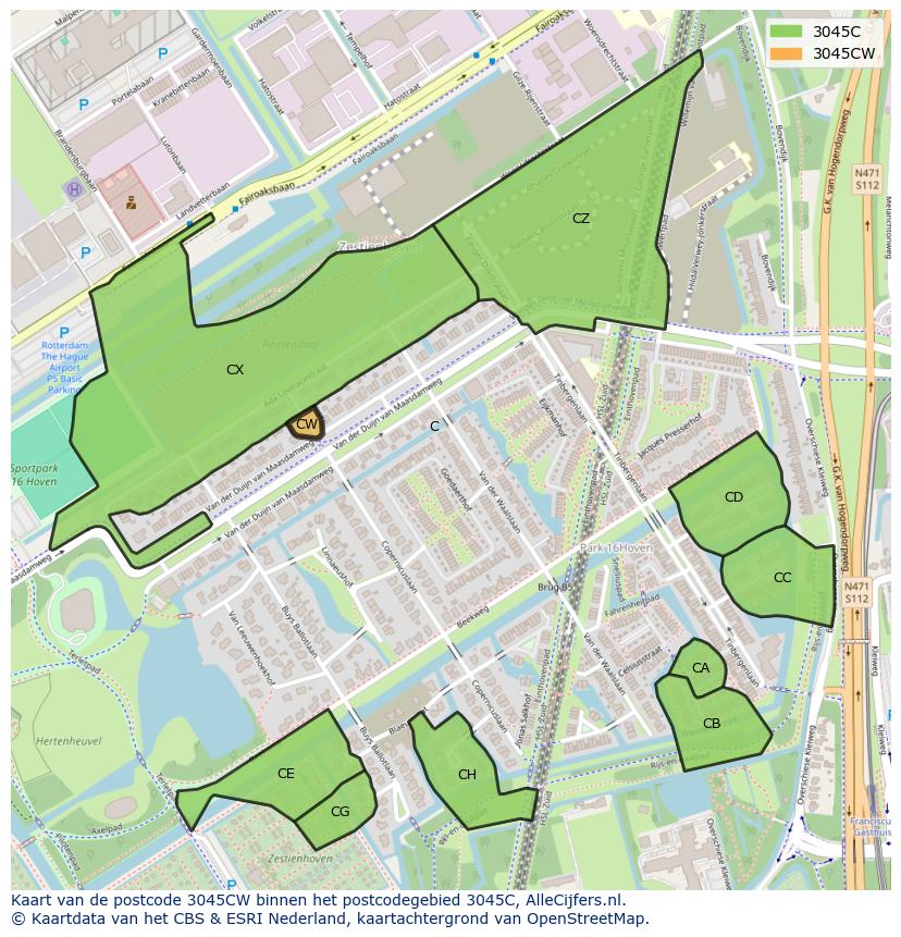 Afbeelding van het postcodegebied 3045 CW op de kaart.