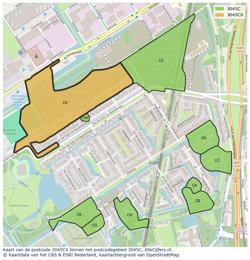 Afbeelding van het postcodegebied 3045 CX op de kaart.