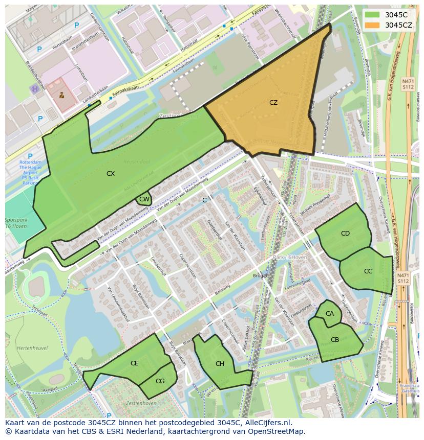 Afbeelding van het postcodegebied 3045 CZ op de kaart.