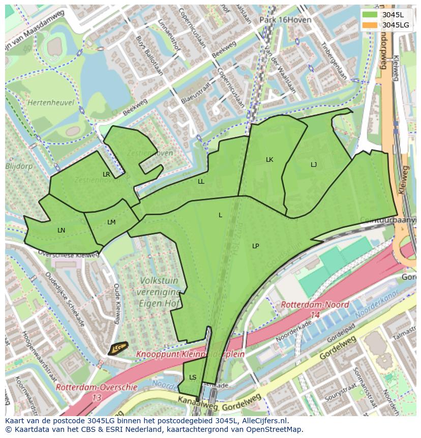 Afbeelding van het postcodegebied 3045 LG op de kaart.