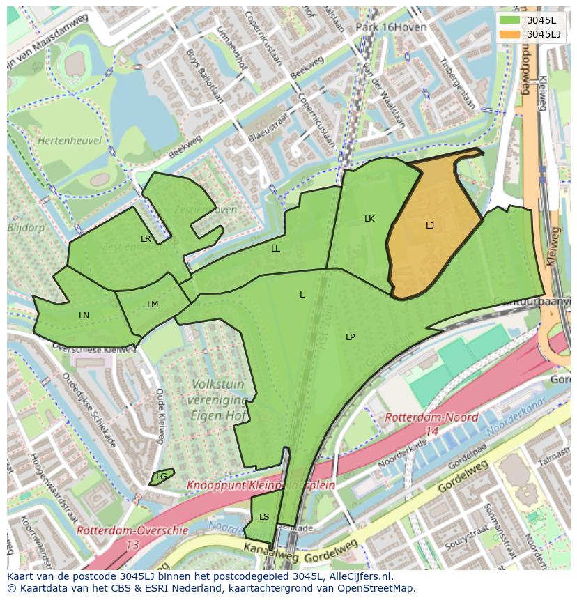 Afbeelding van het postcodegebied 3045 LJ op de kaart.