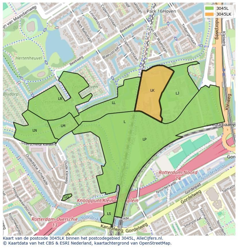 Afbeelding van het postcodegebied 3045 LK op de kaart.