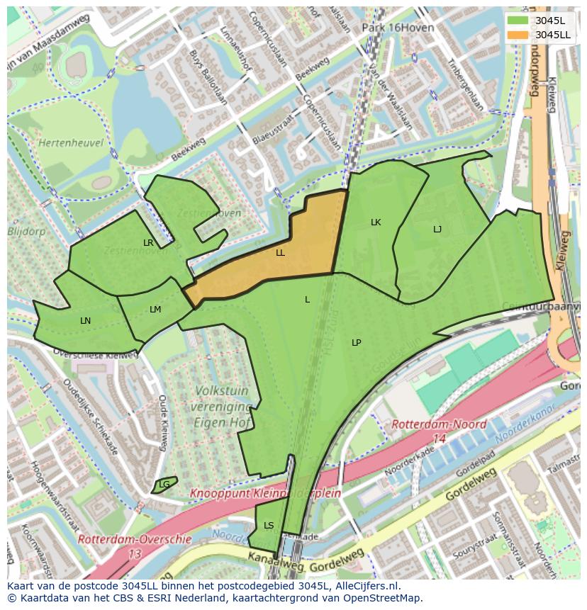 Afbeelding van het postcodegebied 3045 LL op de kaart.