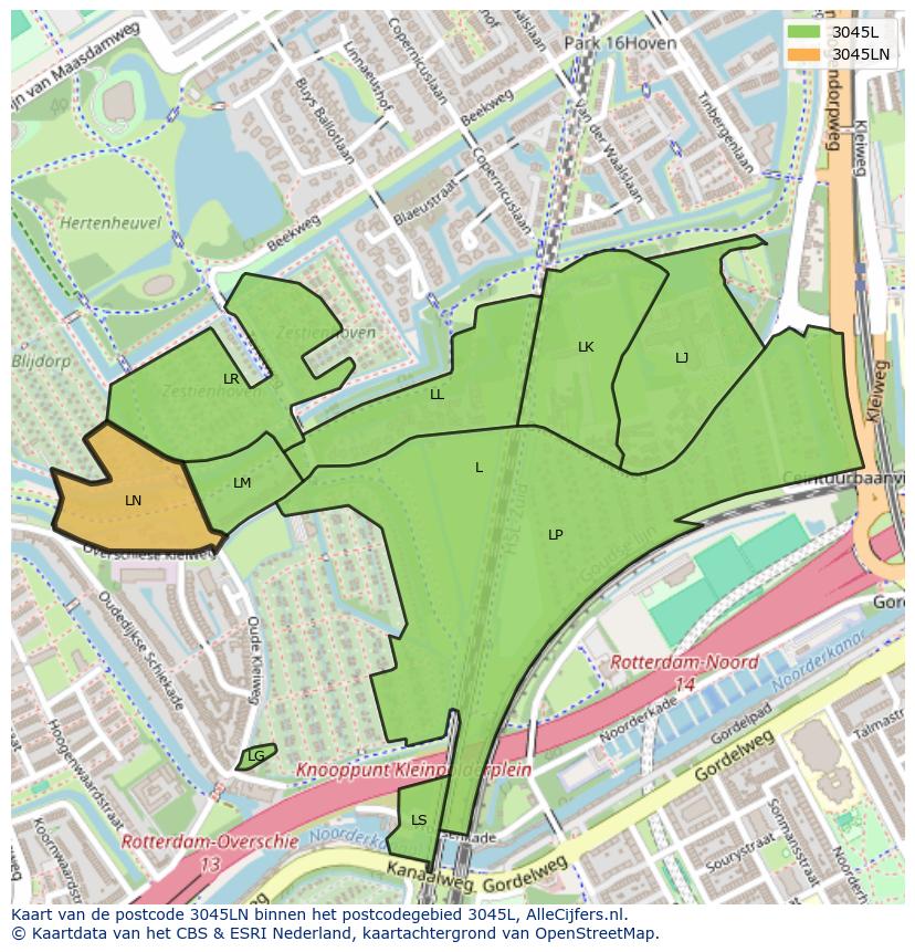 Afbeelding van het postcodegebied 3045 LN op de kaart.
