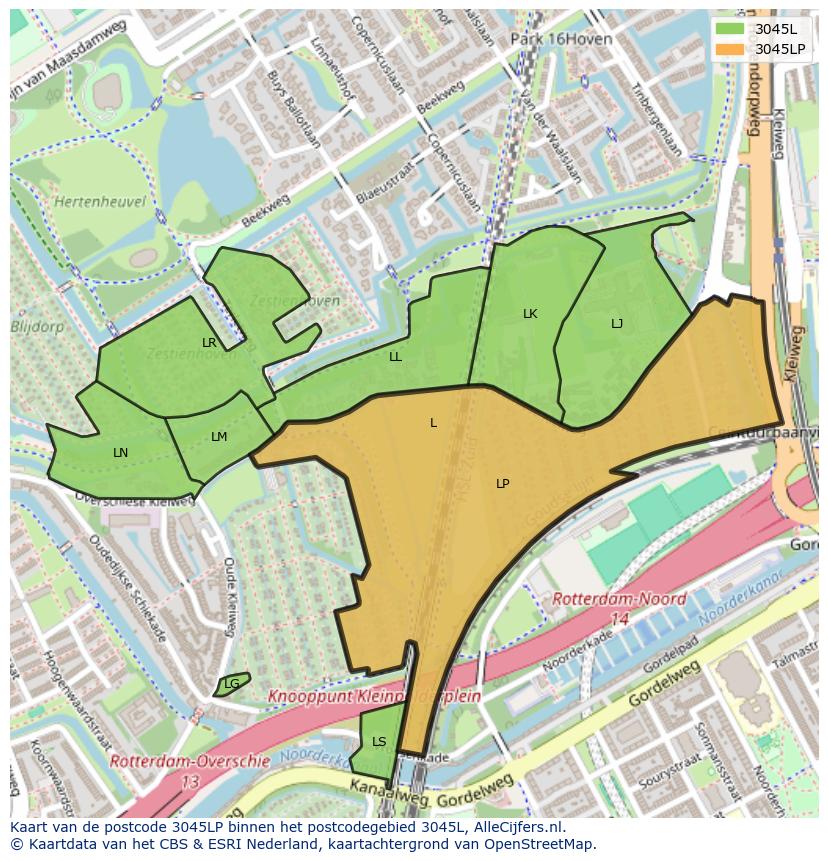 Afbeelding van het postcodegebied 3045 LP op de kaart.