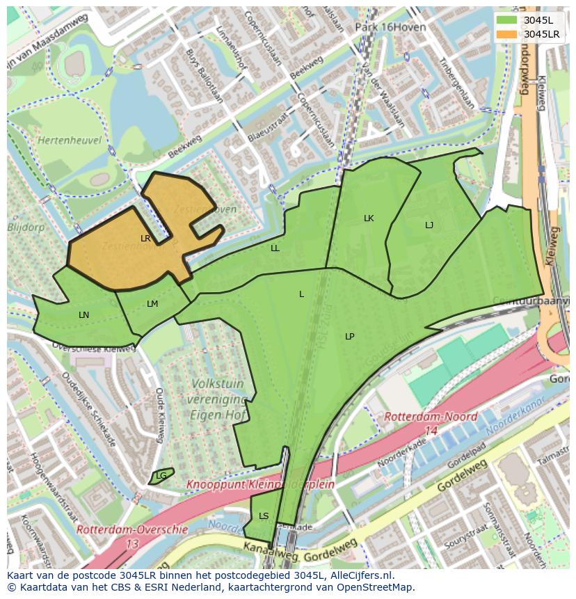 Afbeelding van het postcodegebied 3045 LR op de kaart.