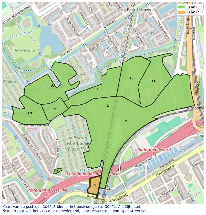 Afbeelding van het postcodegebied 3045 LS op de kaart.