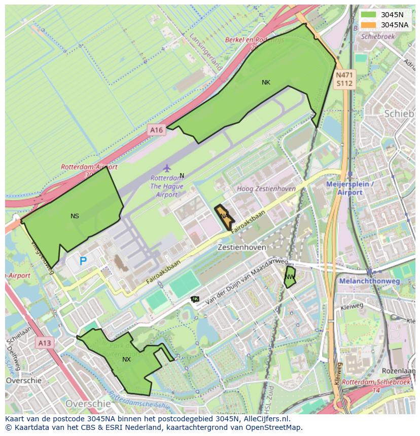 Afbeelding van het postcodegebied 3045 NA op de kaart.