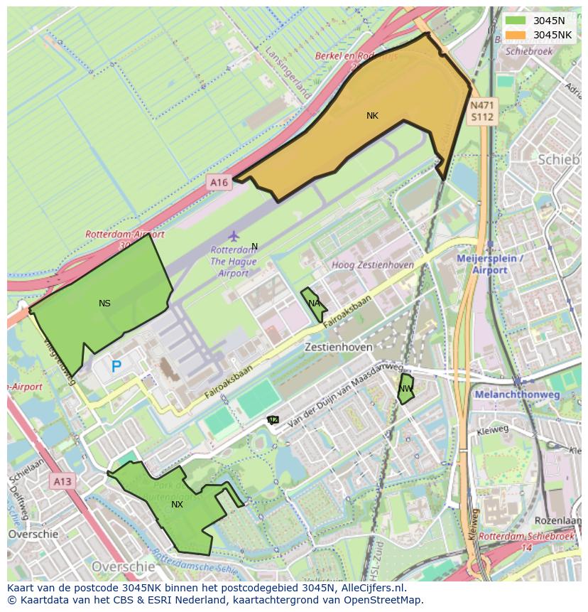 Afbeelding van het postcodegebied 3045 NK op de kaart.