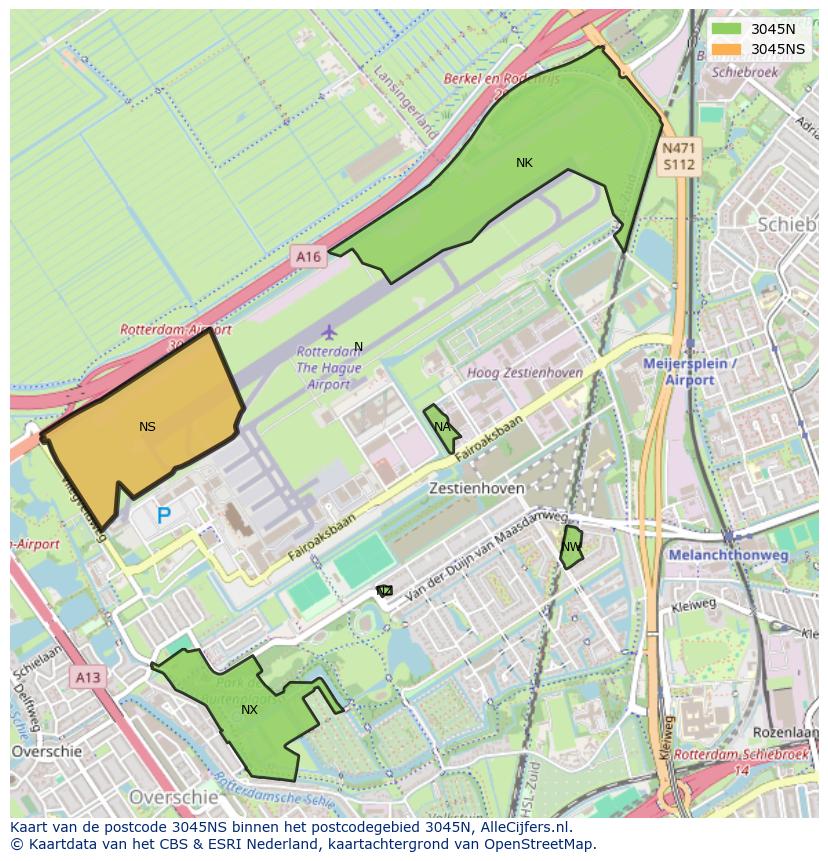 Afbeelding van het postcodegebied 3045 NS op de kaart.