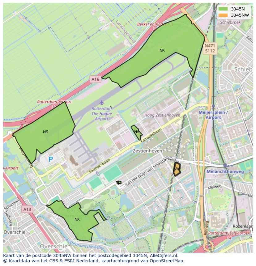 Afbeelding van het postcodegebied 3045 NW op de kaart.