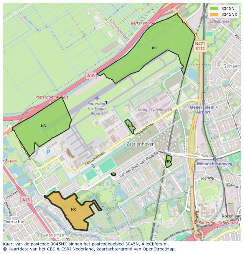 Afbeelding van het postcodegebied 3045 NX op de kaart.