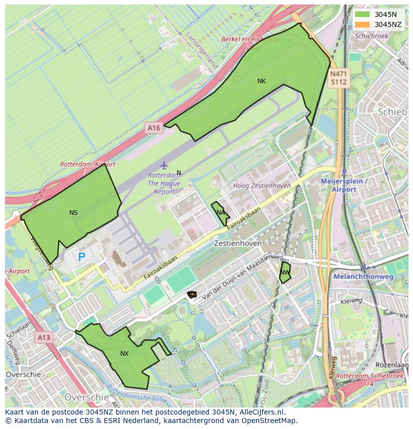 Afbeelding van het postcodegebied 3045 NZ op de kaart.