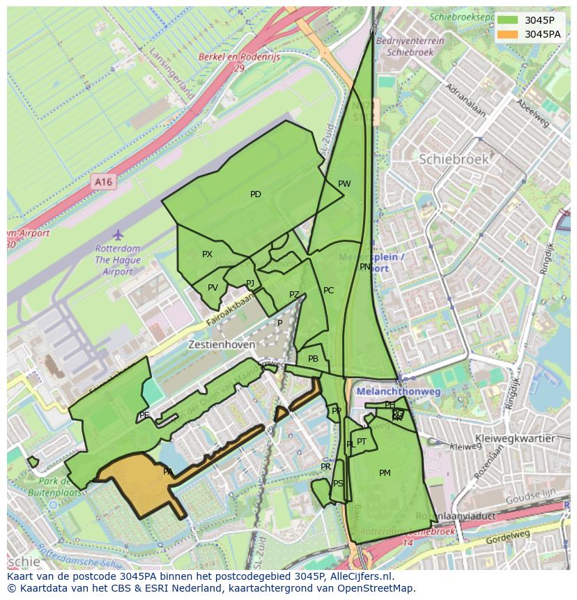 Afbeelding van het postcodegebied 3045 PA op de kaart.