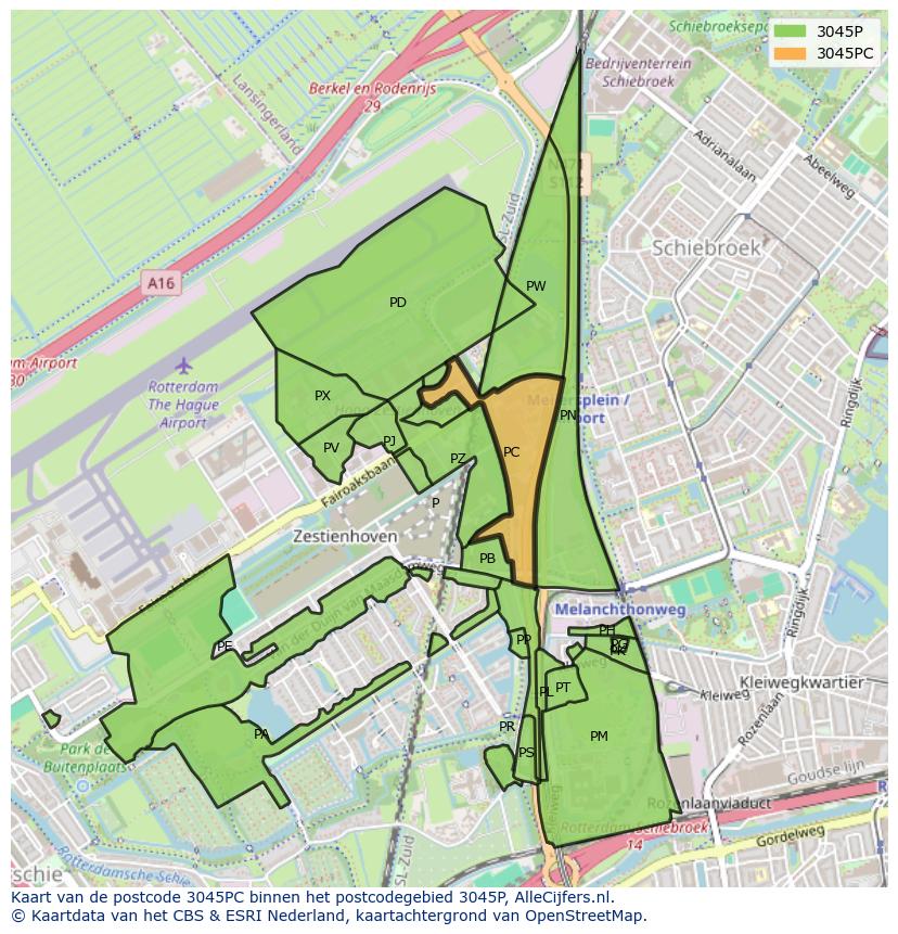 Afbeelding van het postcodegebied 3045 PC op de kaart.