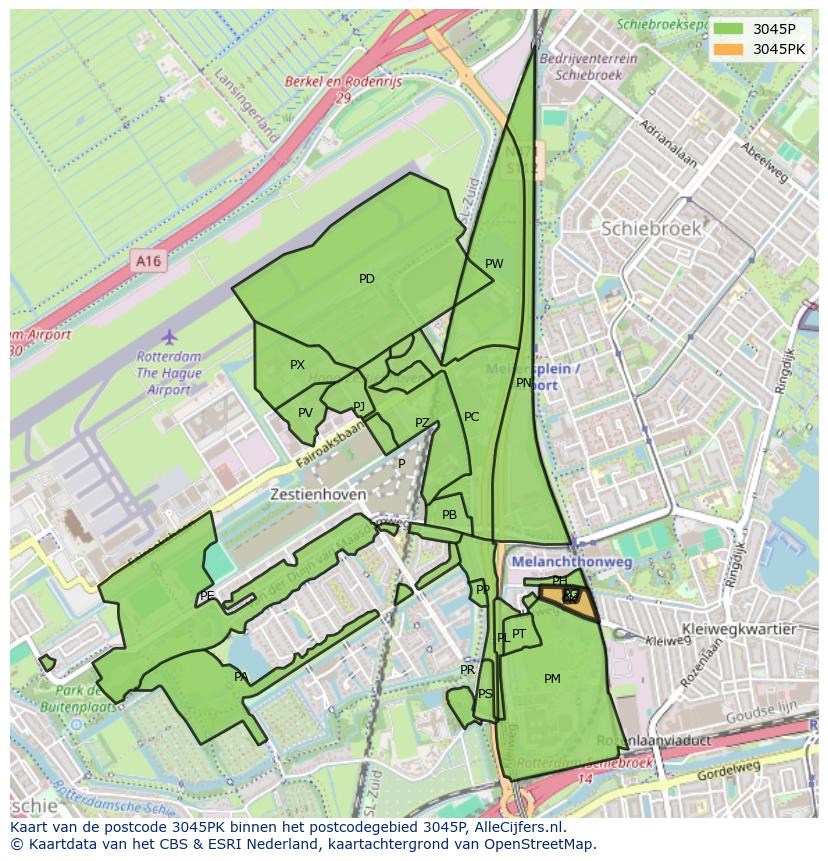 Afbeelding van het postcodegebied 3045 PK op de kaart.