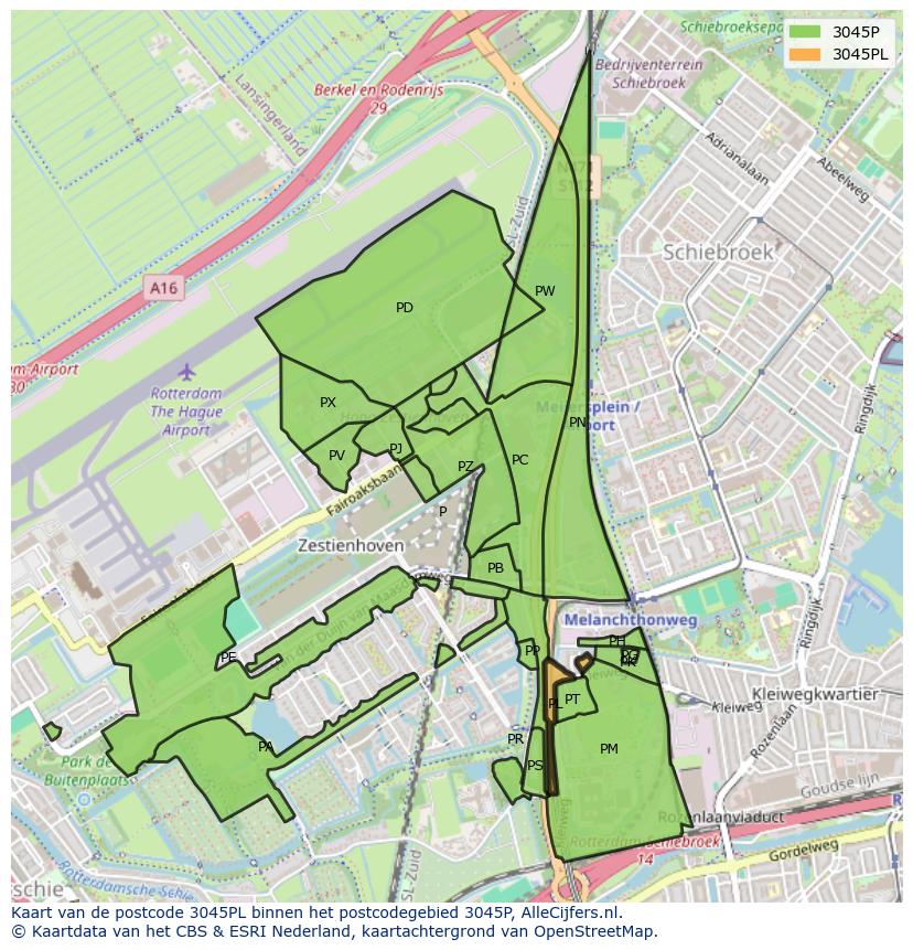 Afbeelding van het postcodegebied 3045 PL op de kaart.