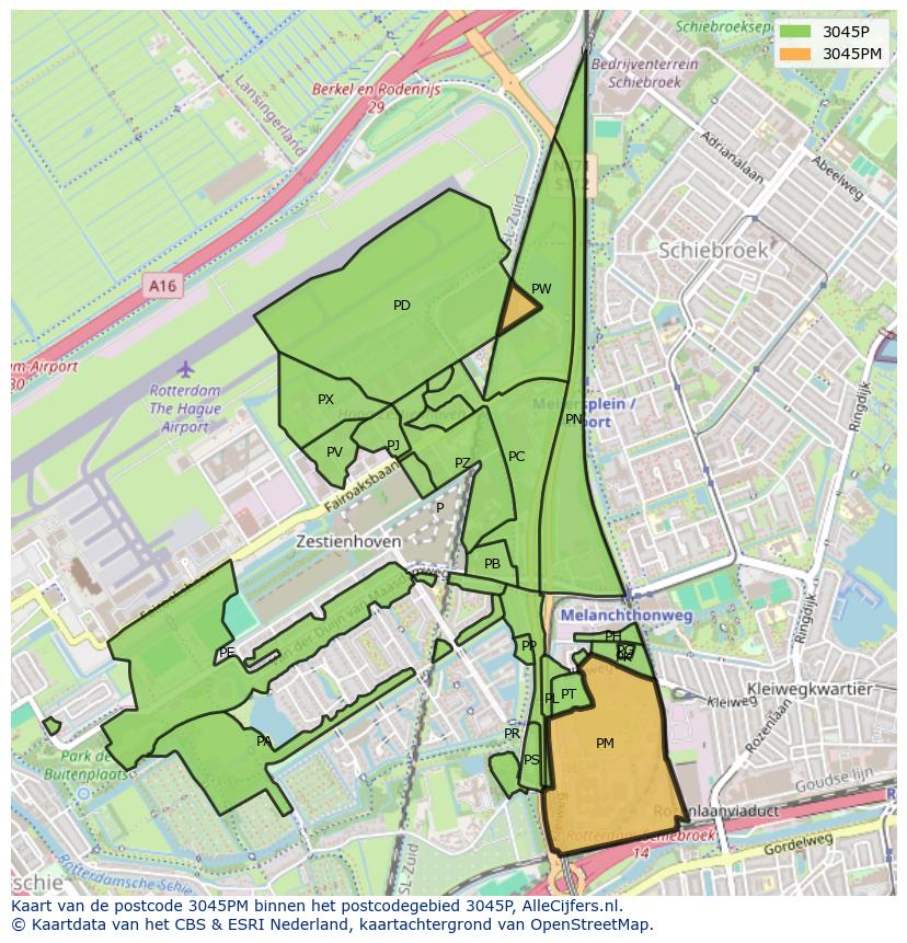 Afbeelding van het postcodegebied 3045 PM op de kaart.