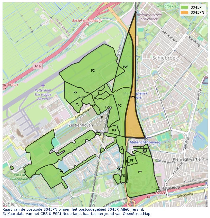 Afbeelding van het postcodegebied 3045 PN op de kaart.