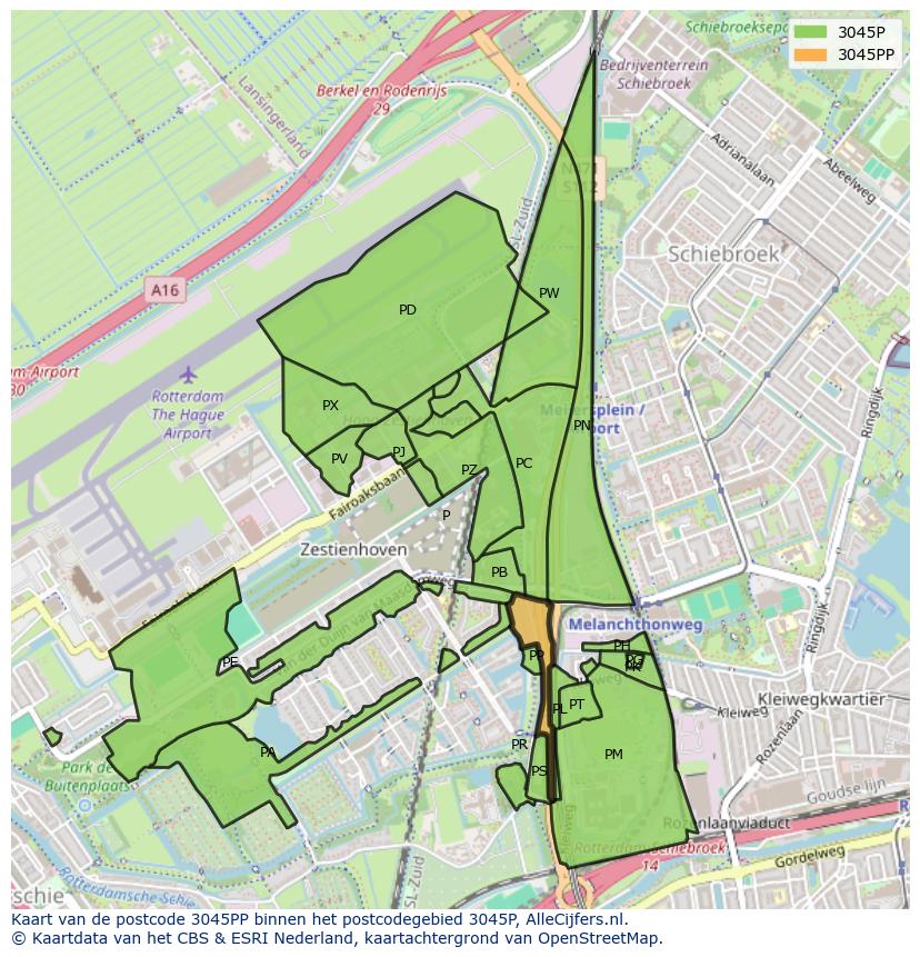Afbeelding van het postcodegebied 3045 PP op de kaart.