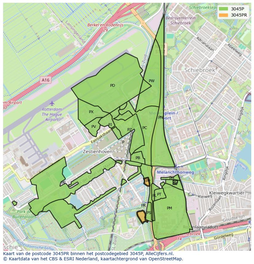 Afbeelding van het postcodegebied 3045 PR op de kaart.