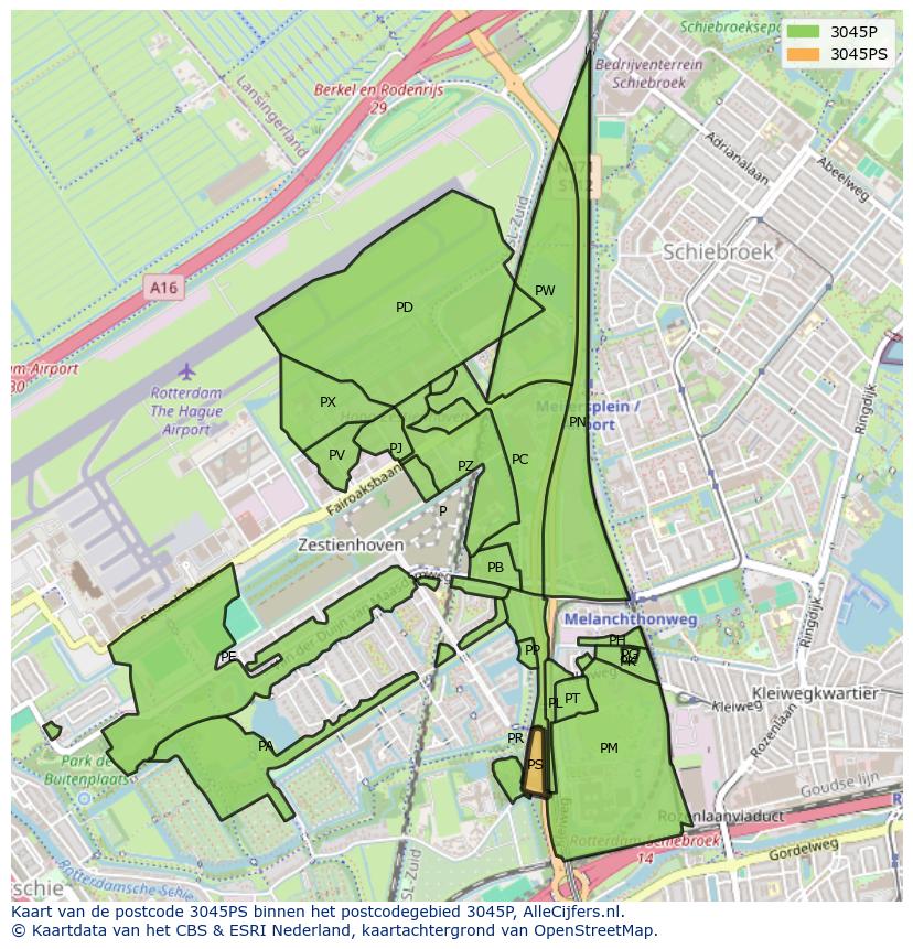 Afbeelding van het postcodegebied 3045 PS op de kaart.