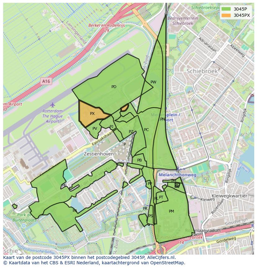 Afbeelding van het postcodegebied 3045 PX op de kaart.