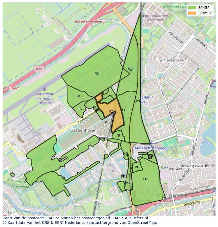 Afbeelding van het postcodegebied 3045 PZ op de kaart.