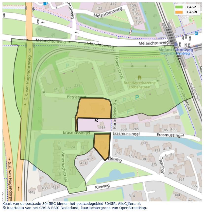 Afbeelding van het postcodegebied 3045 RC op de kaart.