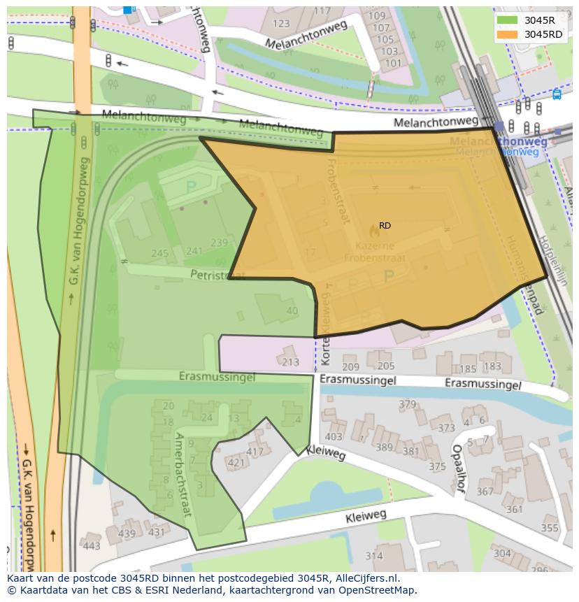 Afbeelding van het postcodegebied 3045 RD op de kaart.