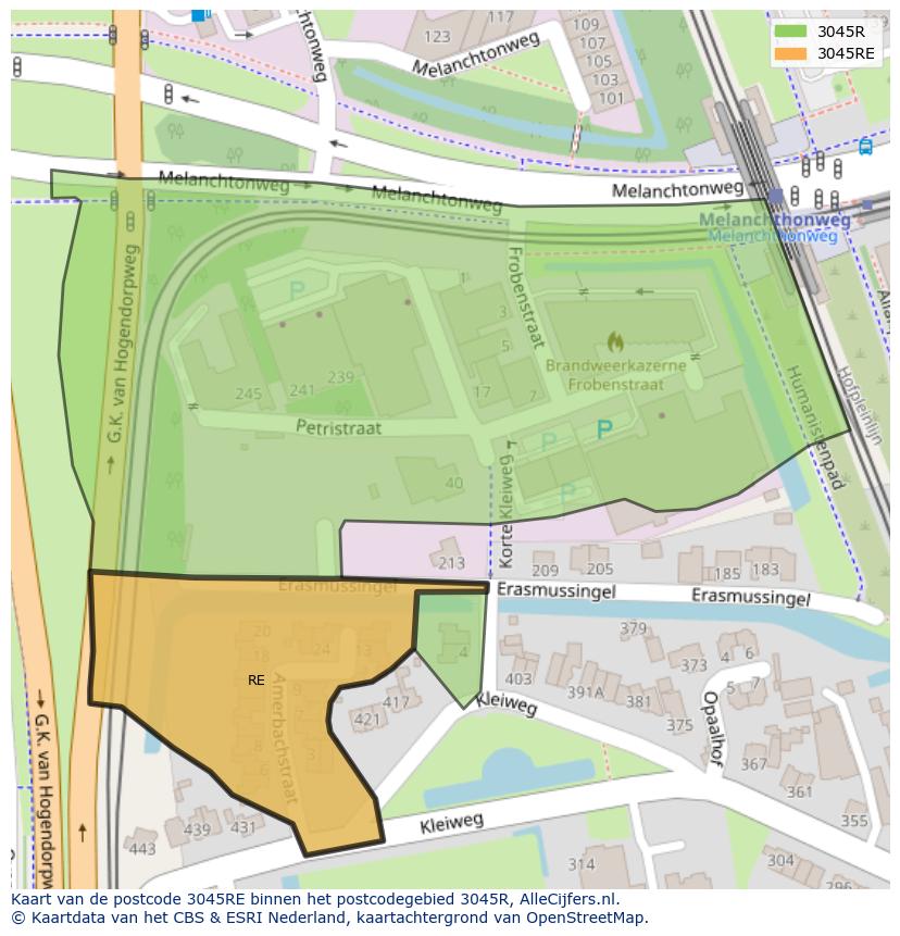 Afbeelding van het postcodegebied 3045 RE op de kaart.
