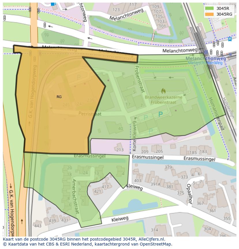 Afbeelding van het postcodegebied 3045 RG op de kaart.