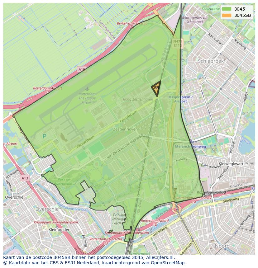Afbeelding van het postcodegebied 3045 SB op de kaart.