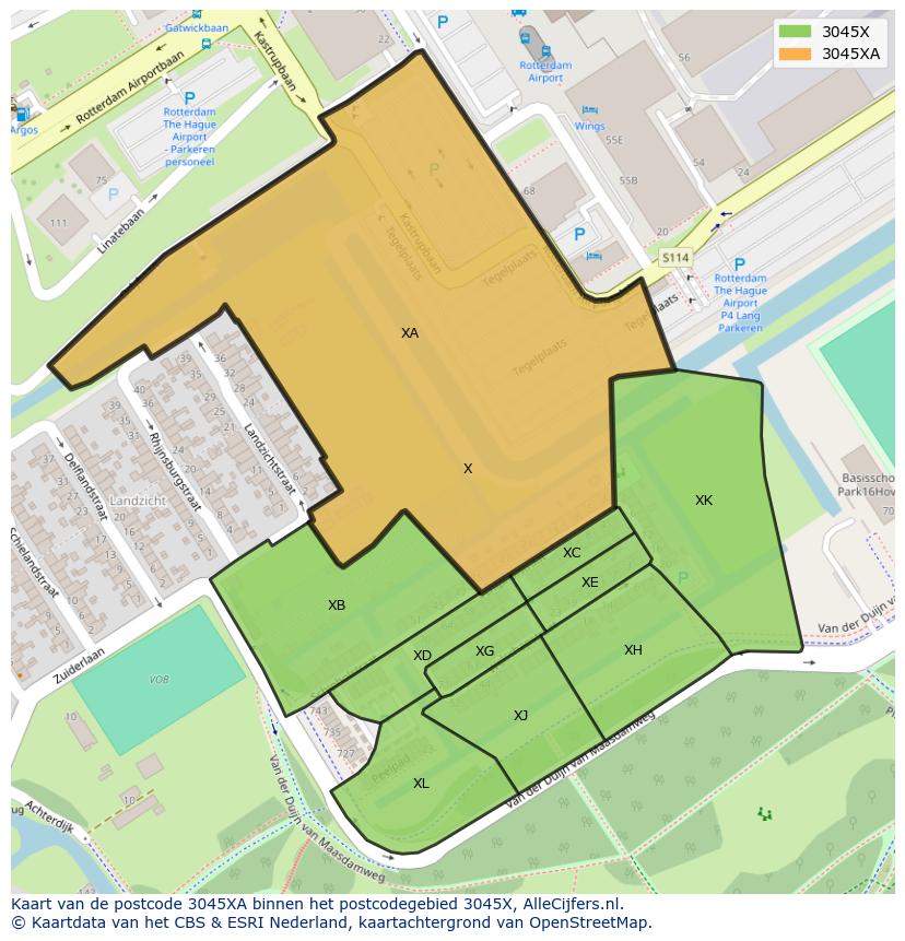 Afbeelding van het postcodegebied 3045 XA op de kaart.